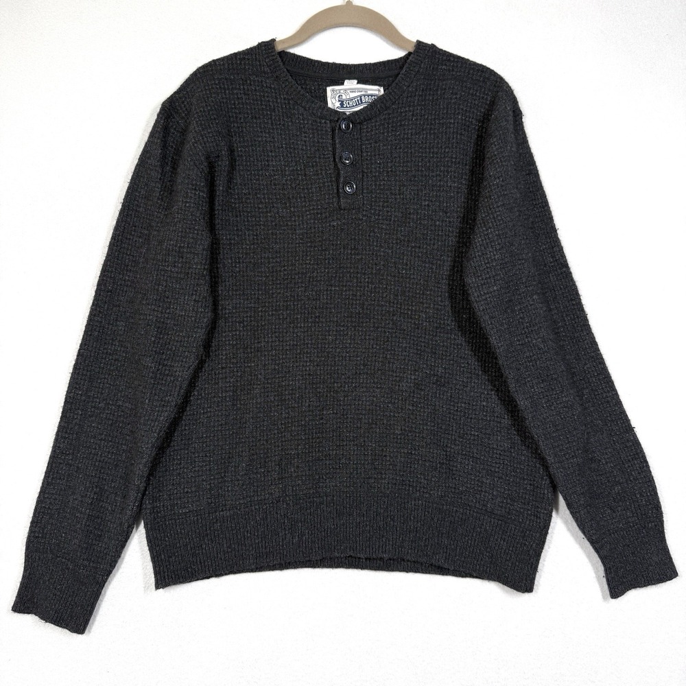 Schott Bros Sweater Mens Medium Button Henley Waffle Thermal Knit Wool Blend